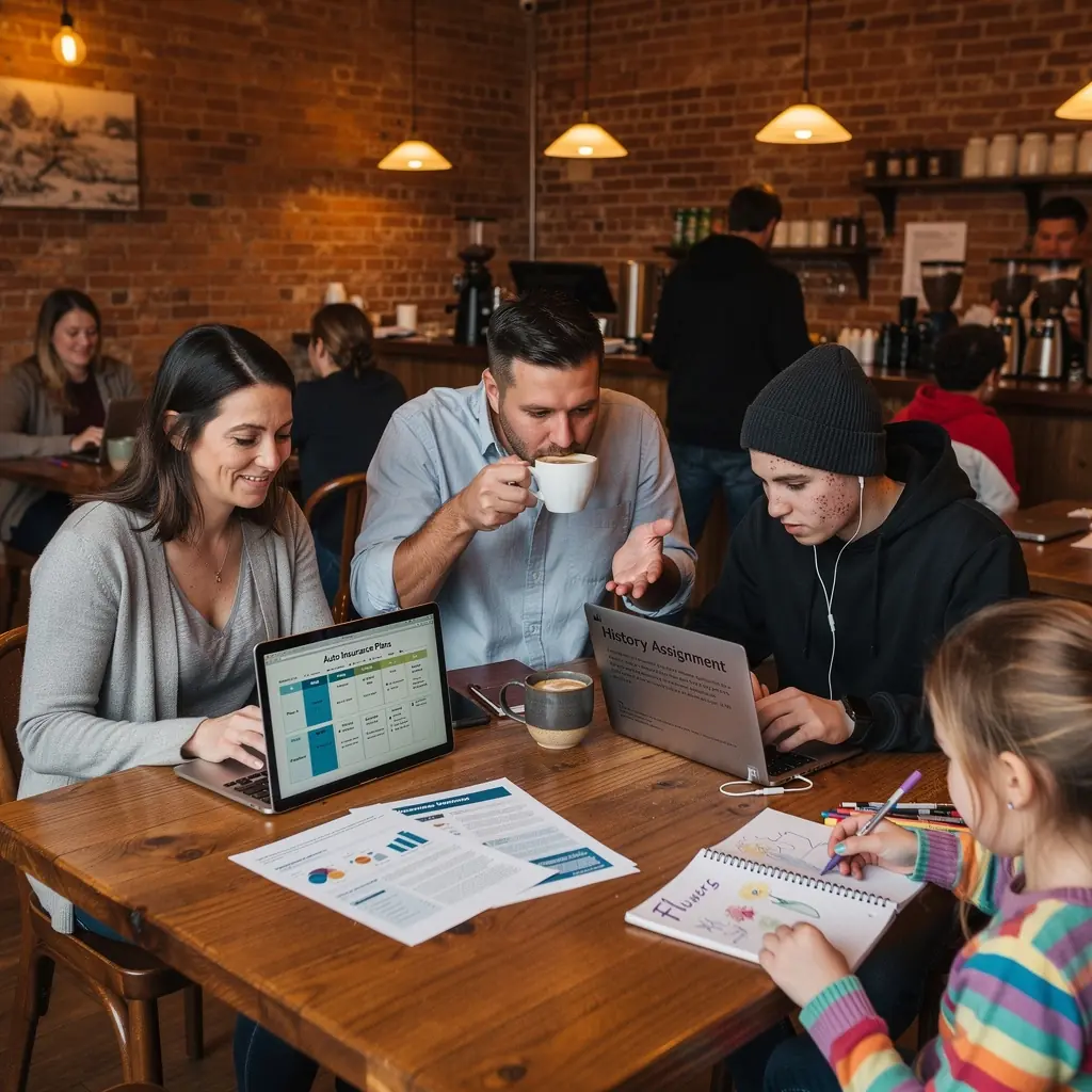 Grafika ilustrująca zalety ubezpieczenia samochodowego dla wielu pojazdów.