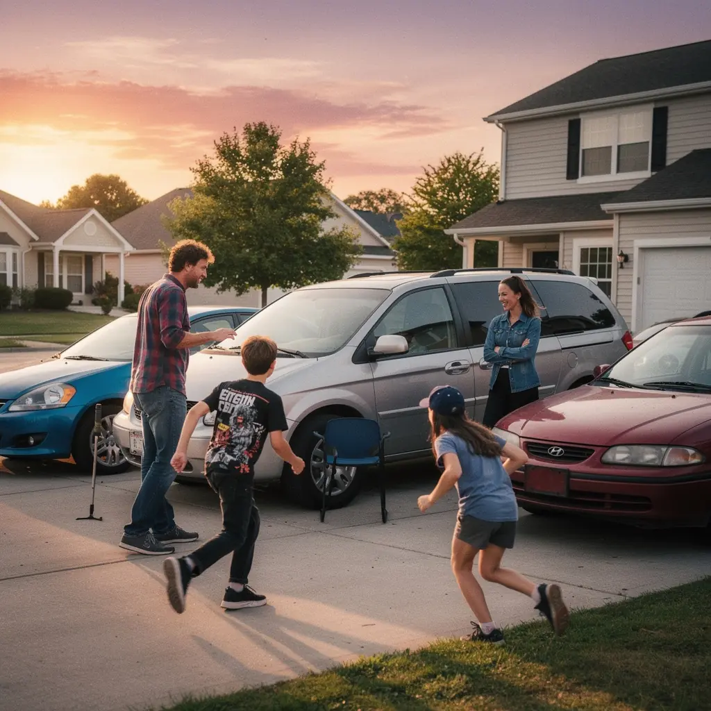 Dzieci bawiące się w samochodzie, symbolizujące rodzinne ubezpieczenie.